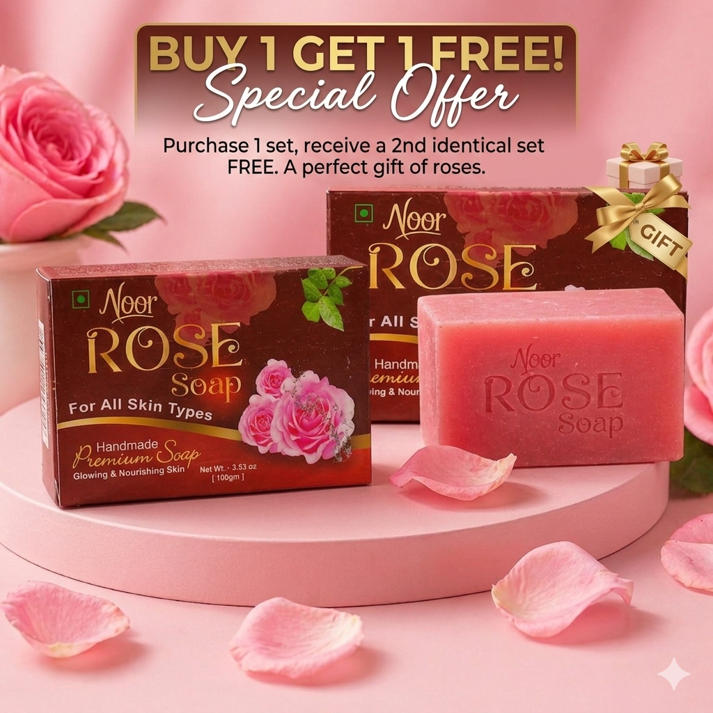 NOOR Luxury Rose Soap – Buy 1 Get 1 FREE | Glow Boosting Handmade Bath Bar (100g x 2)