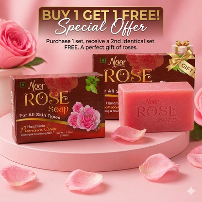 NOOR Luxury Rose Soap – Buy 1 Get 1 FREE | Glow Boosting Handmade Bath Bar (100g x 2)